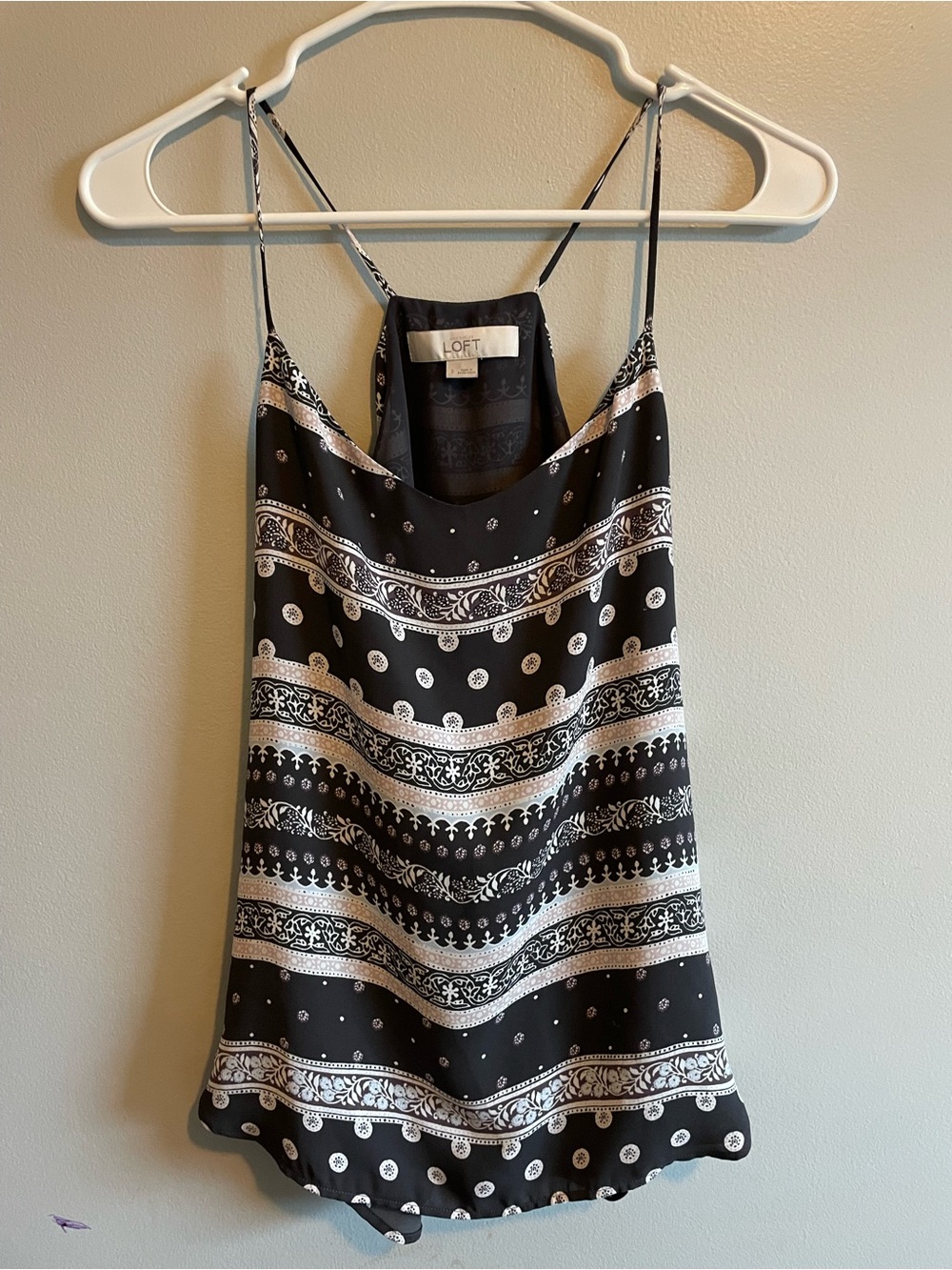 LOFT Black & White Patterned Spaghetti Strap Cami